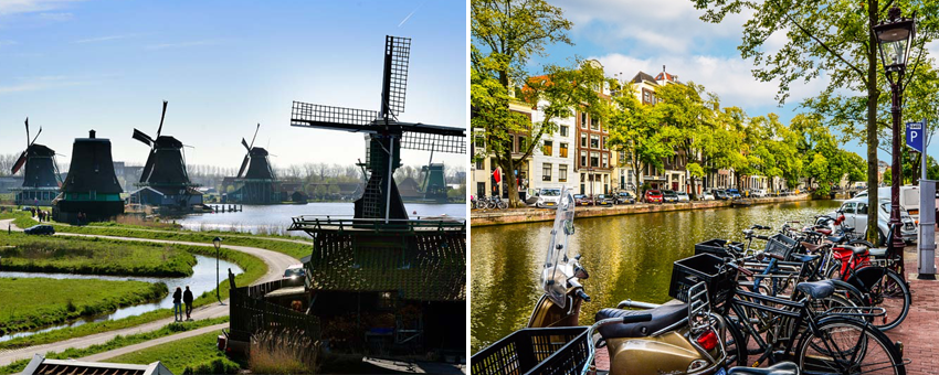 Traditional Dutch Icons Tulips Wooden Shoes Delft Blue Kinderdijk Windmills Delta Works Cheese Canals Bicycles GO Experience guided tours Touroperator Holland and Belgium